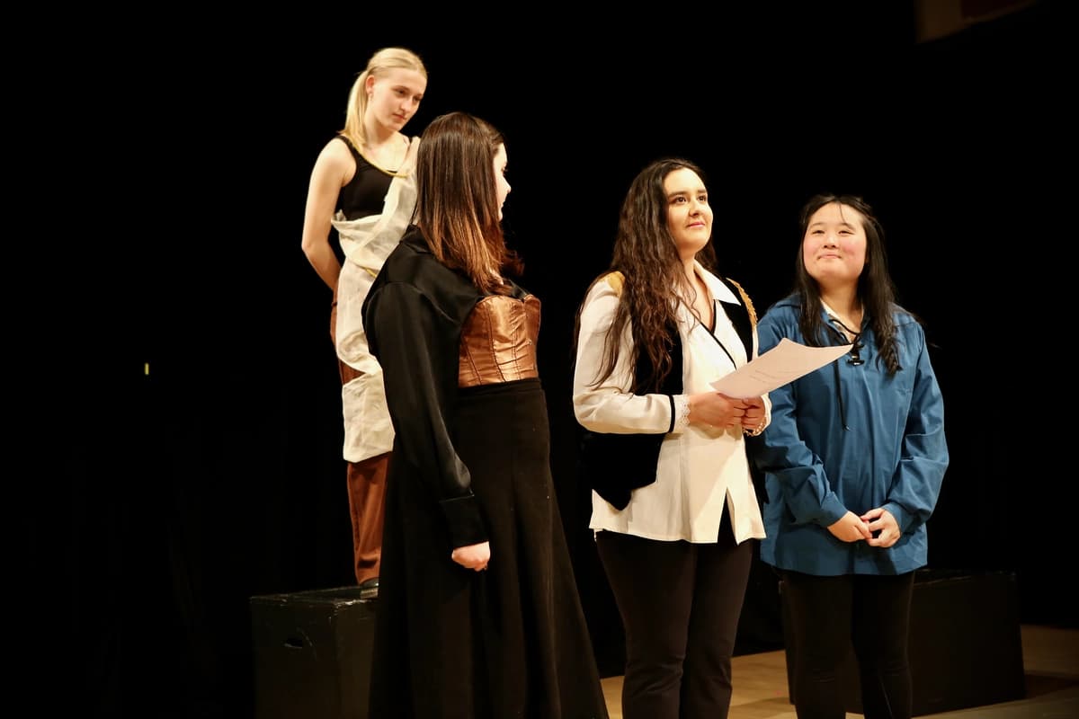 OVATION! students rehearsing on stage in a Richmond Hill theatre class