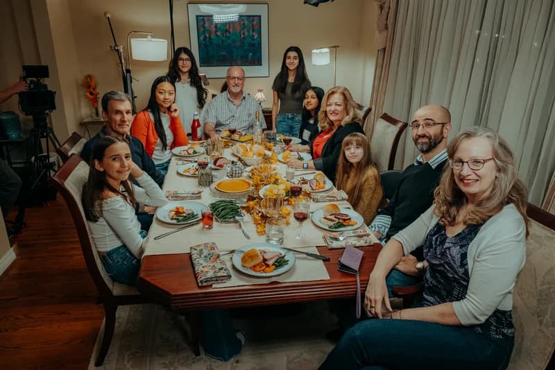OVATION! adult class students filming a family dinner scene for a short film