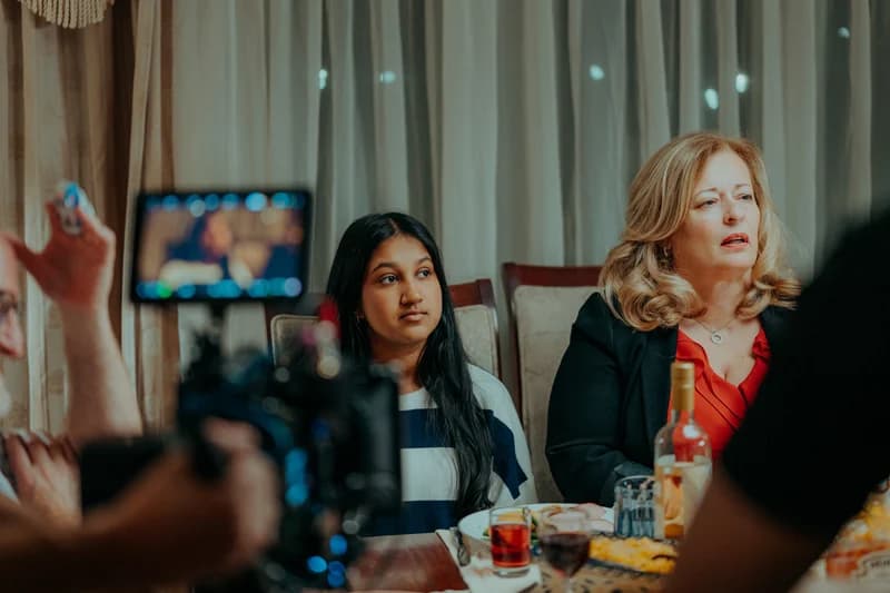 OVATION! screen acting students filming a dinner scene for a class film project
