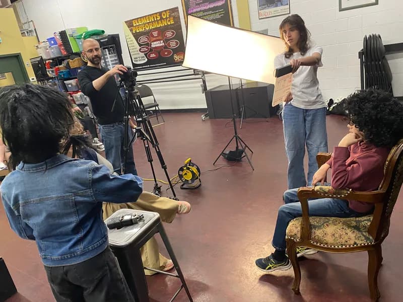 Screen acting shoot in progress with camera and softbox lighting at the OVATION! Richmond Hill studio