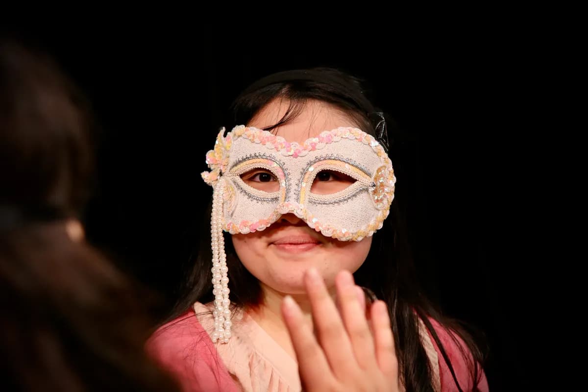 OVATION! student in a masquerade mask during a stage acting lesson in Richmond Hill