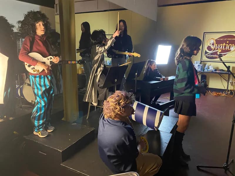 Movie shoot for OVATION! screen acting classes - students filming a band scene