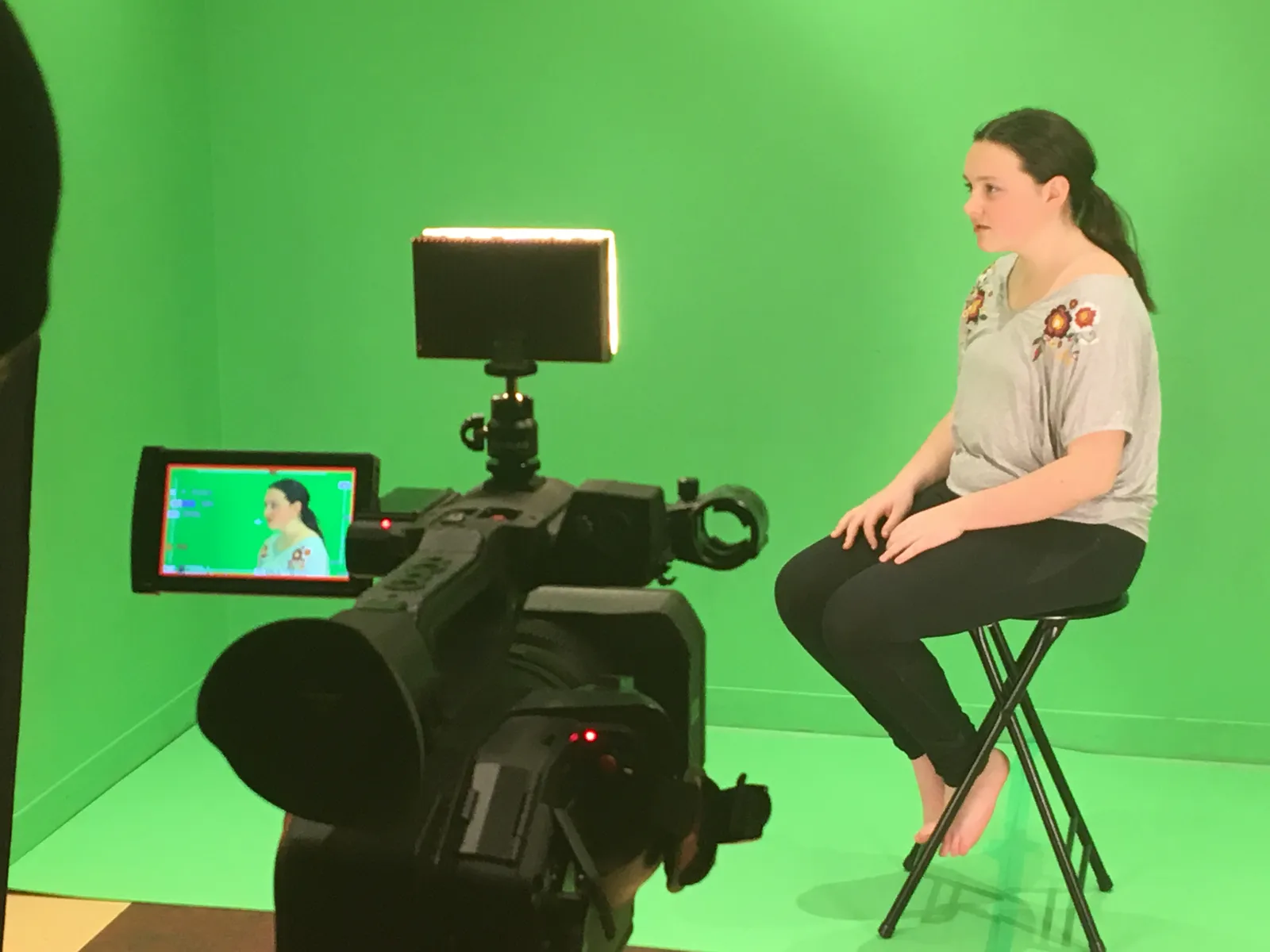 Student being filmed during a screen acting summer camp