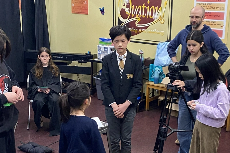 Young actors and crew on set during summer movie production camp in Richmond Hill